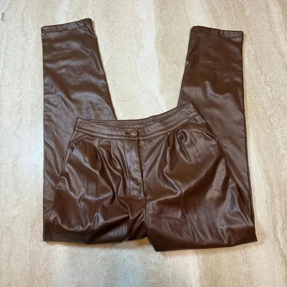 Princess Polly Woman’s Brown Love Club Faux Leather Pants With Pockets Size 6 - Picture 8 of 9